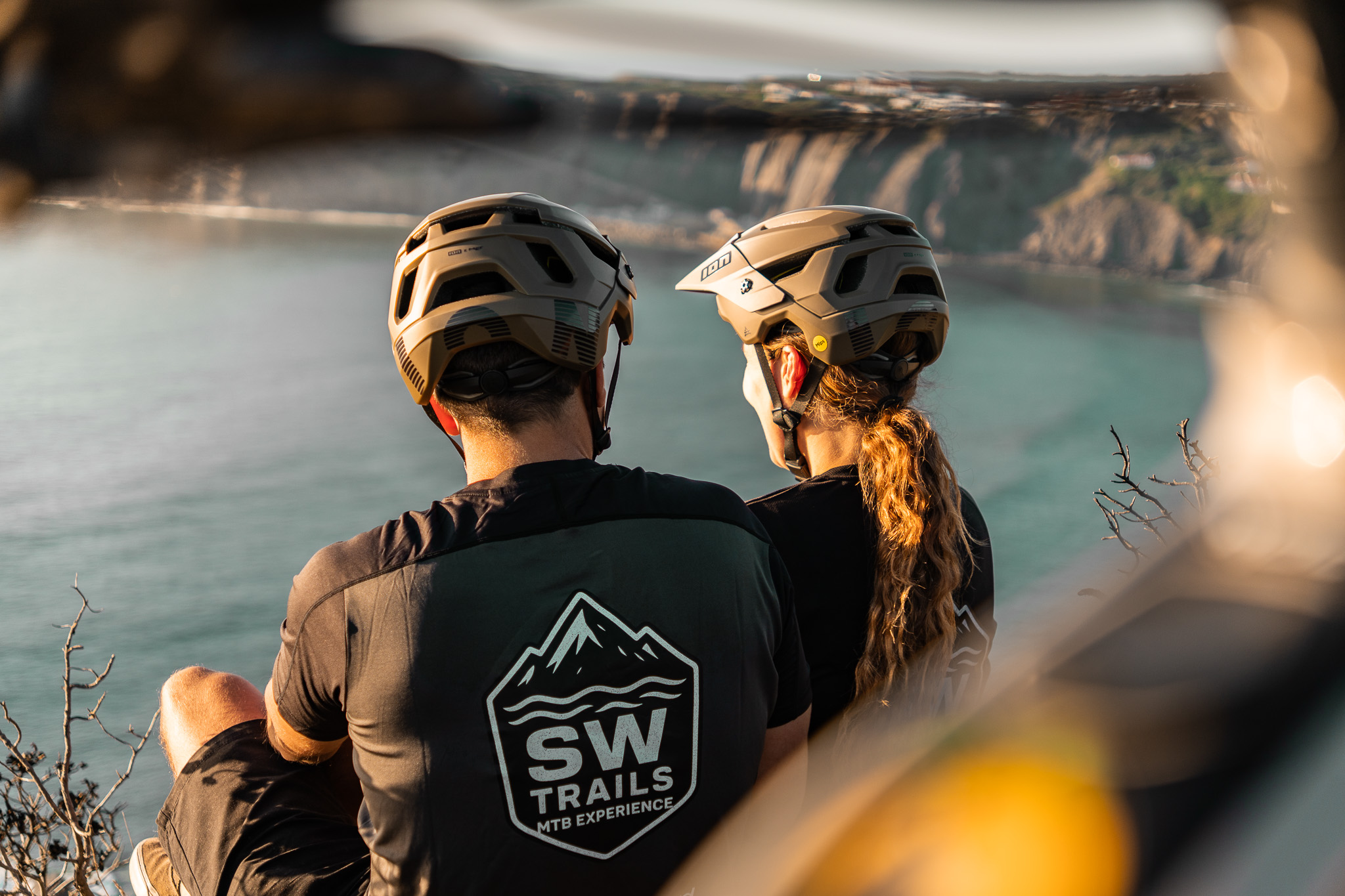 Evening mountain biking near the ocean in Portugal
